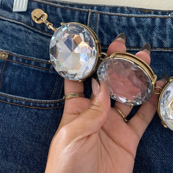 NEW Area Jumbo Crystal Dark Wash Blue Jeans Crystal belt sz 28 - Picture 4 of 10